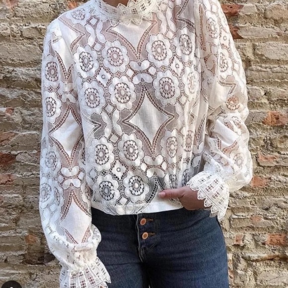 NEW Boho Chic Preppy White Top Lace Classy - Picture 3 of 6
